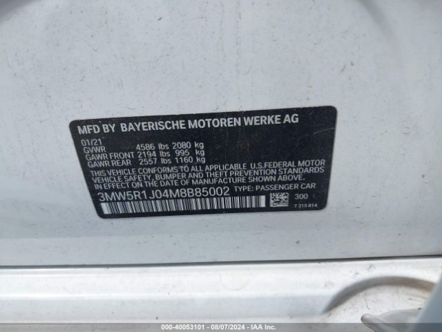 3MW5R1J04M8B85002 BMW 330I