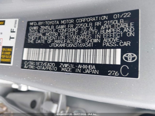 Toyota PRIUS XLE 2022 JTDKAMFU6N3169341 Image 9