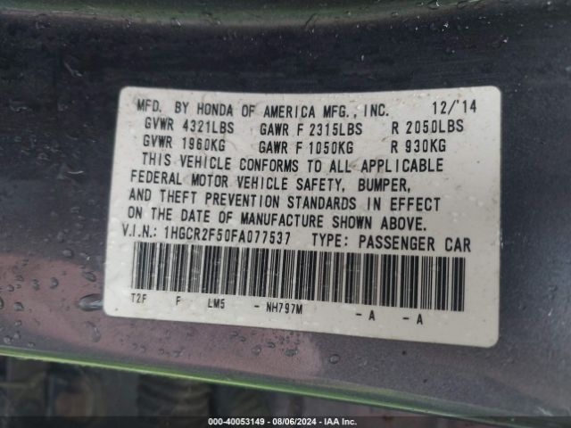 1HGCR2F50FA077537 Honda Accord Sport
