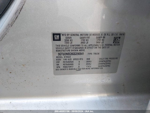 3GTU2NEC8GG296841 GMC Sierra 1500 Slt