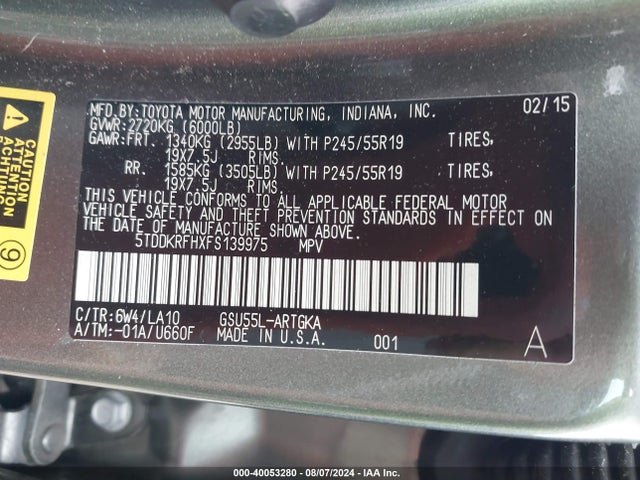 Toyota Highlander Limited/ltd Platinum 2015 5TDDKRFHXFS139975 Image 9