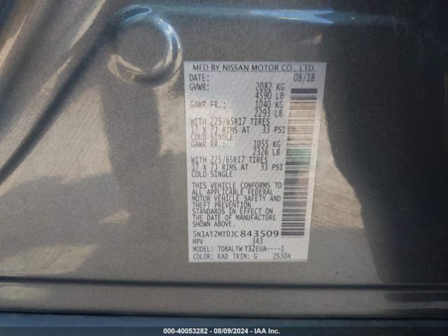 5N1AT2MT0JC843509 Nissan ROGUE SV