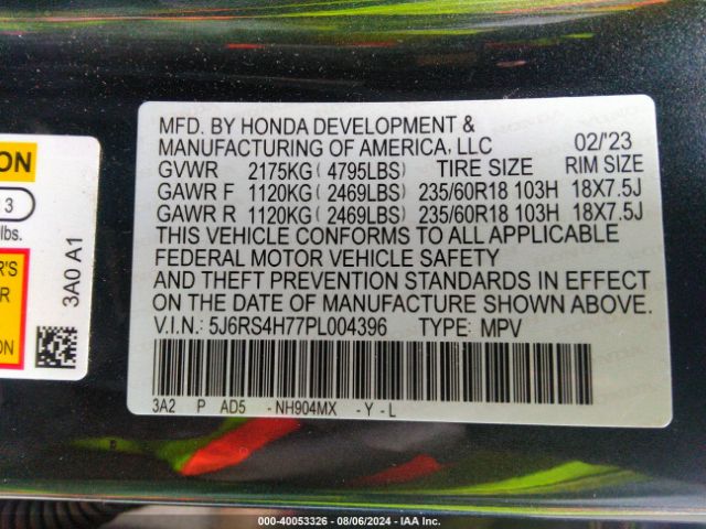5J6RS4H77PL004396 Honda Cr-v Ex-l Awd