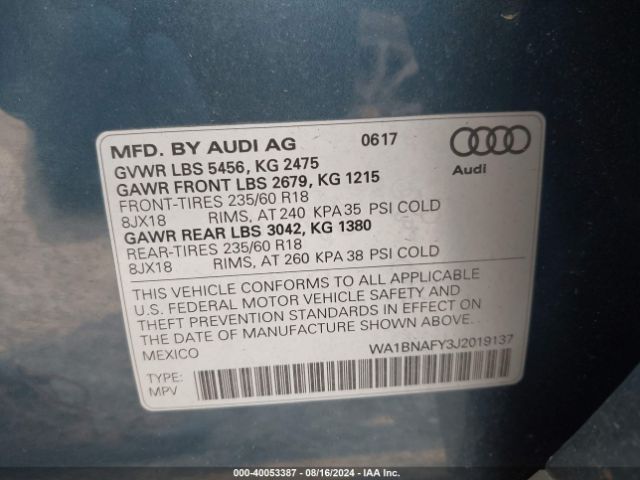 WA1BNAFY3J2019137 Audi Q5 2.0t Premium/2.0t Tech Premium