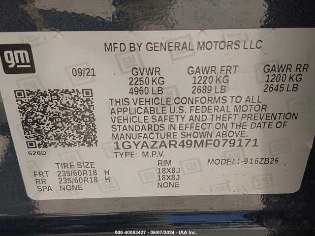 1GYAZAR49MF079171 Cadillac Xt4 Luxury