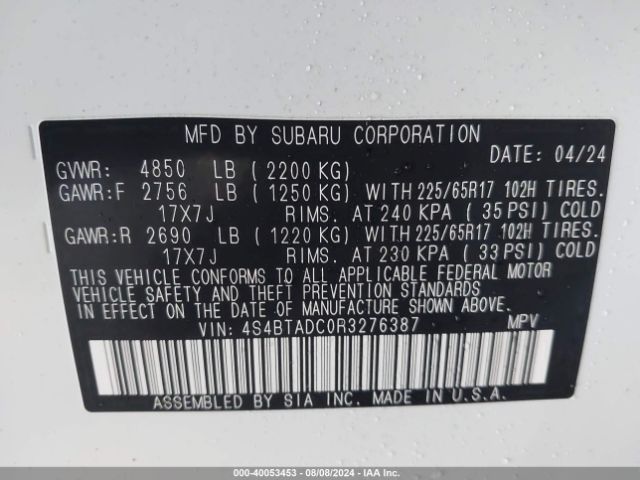4S4BTADC0R3276387 Subaru Outback Premium