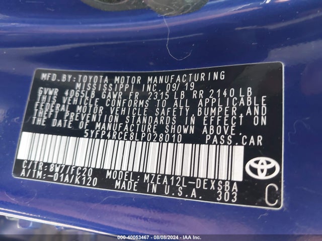 Toyota COROLLA SE 2020 5YFP4RCE8LP028010 Image 9