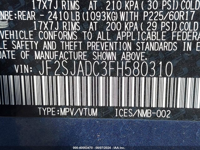 Subaru Forester 2.5i Premium 2015 JF2SJADC3FH580310 Image 9