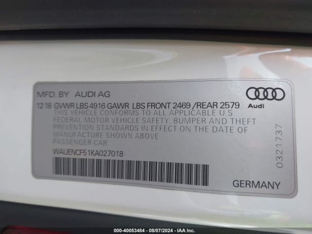 2019 AUDI A5 WAUENCF51KA027018 Photo 8