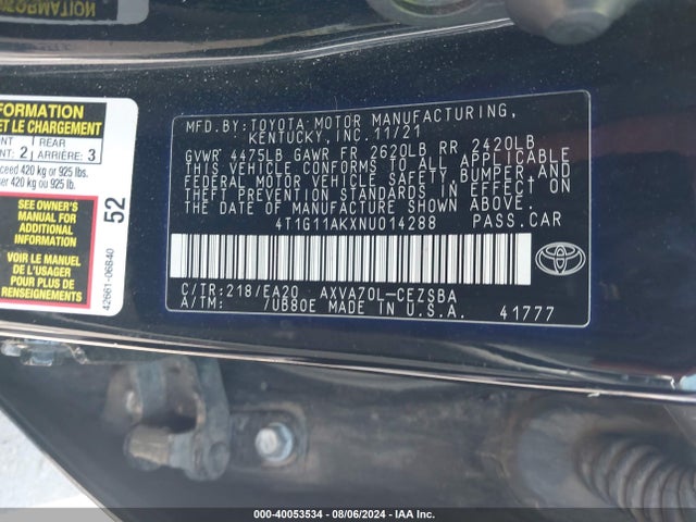 Toyota CAMRY SE 2022 4T1G11AKXNU014288 Image 9