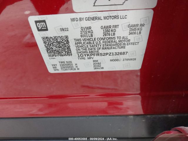 1GYKPFRS2PZ132687 Cadillac Xt6 Awd Premium Luxury