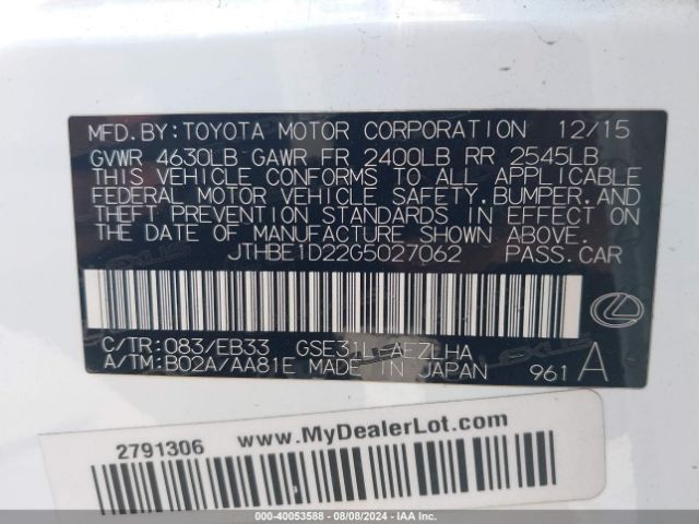 JTHBE1D22G5027062 Lexus IS 350