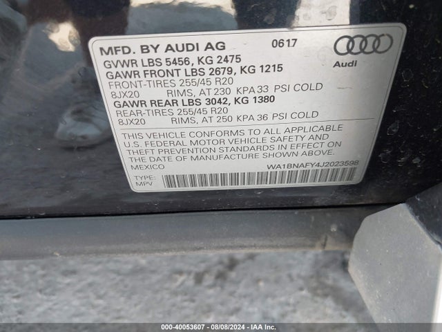 WA1BNAFY4J2023598 Audi Q5 2.0t Premium/2.0t Tech Premium