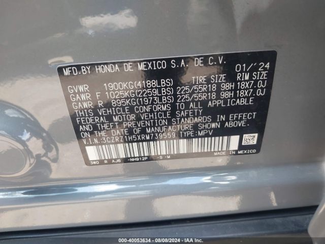 3CZRZ1H5XRM739559 Honda Hr-v 2wd Sport/2wd Sport W/o Bsi