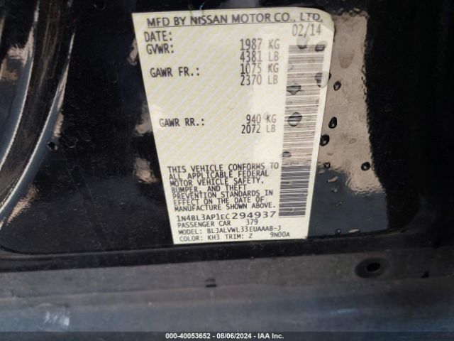 1N4BL3AP1EC294937 Nissan Altima 3.5 Sl