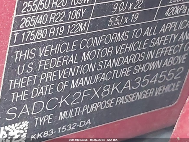 2019 JAGUAR F-PACE SADCK2FX8KA354552 Photo 8