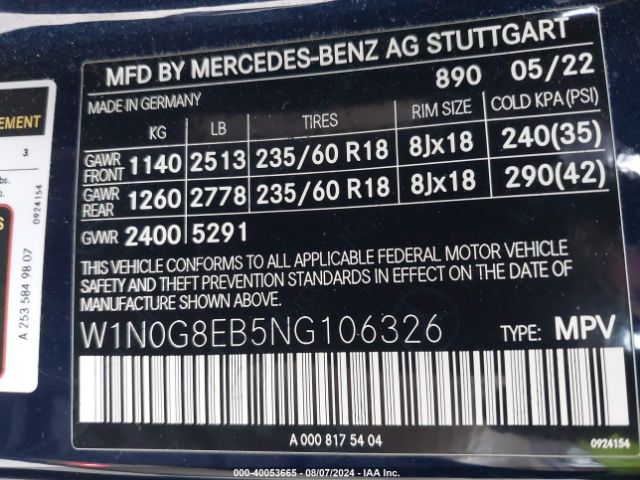 W1N0G8EB5NG106326 Mercedes-Benz Glc 300 4matic Suv