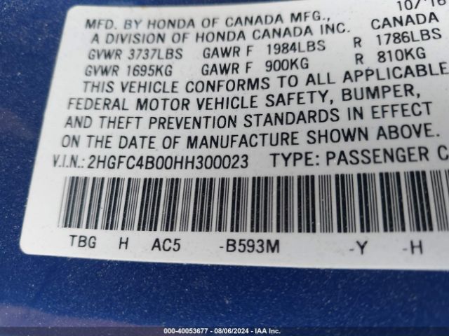 2HGFC4B00HH300023 Honda Civic Lx-p