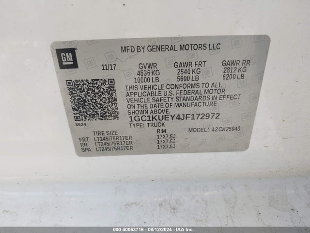 1GC1KUEY4JF172972 Chevrolet Silverado 2500hd Wt