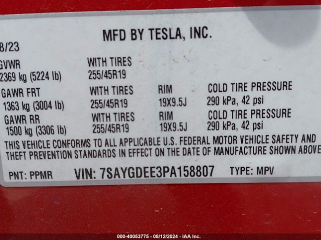 2023 TESLA MODEL Y 7SAYGDEE3PA158807 Photo 8