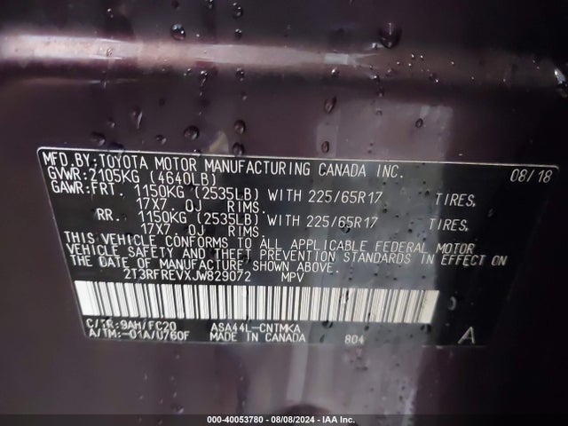 Toyota Rav4 Xle 2018 2T3RFREVXJW829072 Image 9