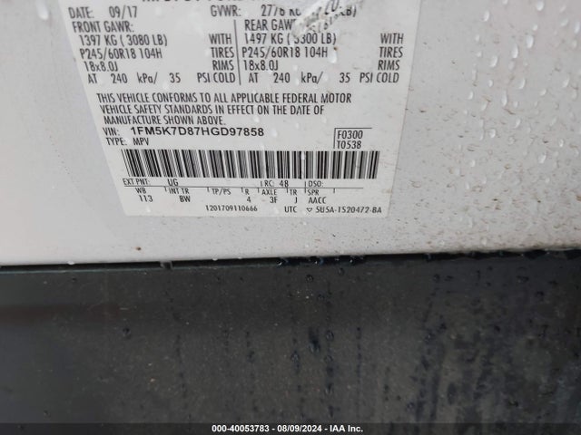 Ford EXPLORER XLT 2017 1FM5K7D87HGD97858 Image 9