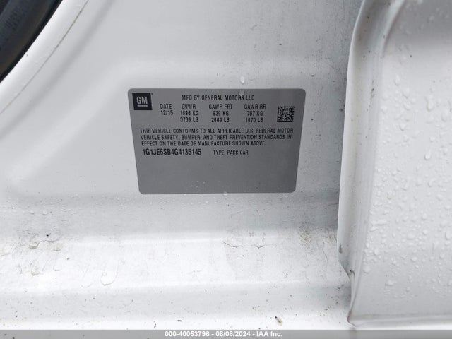 Chevrolet Sonic Ltz Auto 2016 1G1JE6SB4G4135145 Image 9