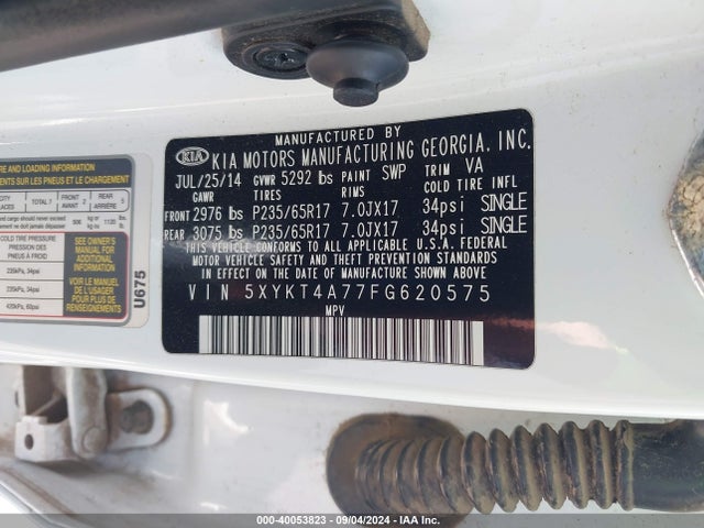 KIA Sorento Lx V6 2015 5XYKT4A77FG620575 Image 9