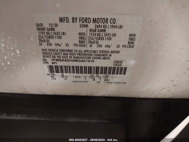 Ford EXPLORER XLT 2021 1FMSK8DH9MGA61910 Image 9
