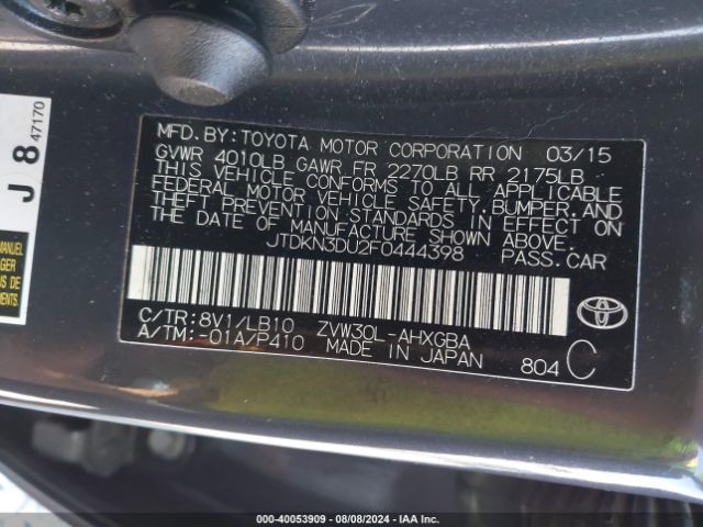 JTDKN3DU2F0444398 Toyota Prius Four