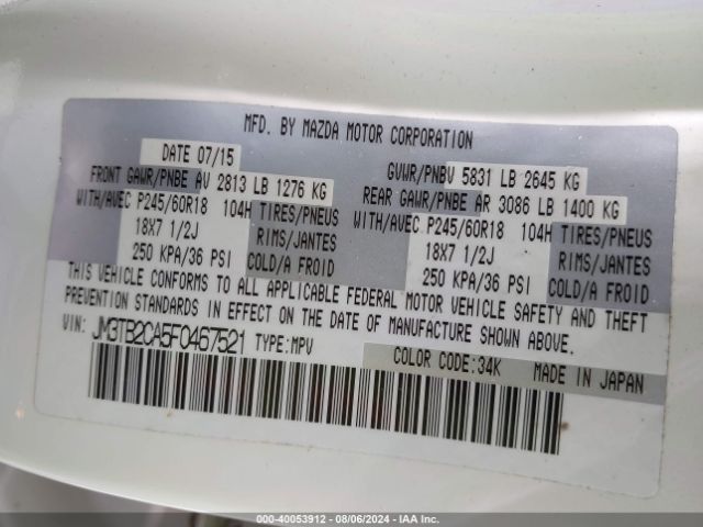 JM3TB2CA5F0467521 Mazda Cx-9 Touring