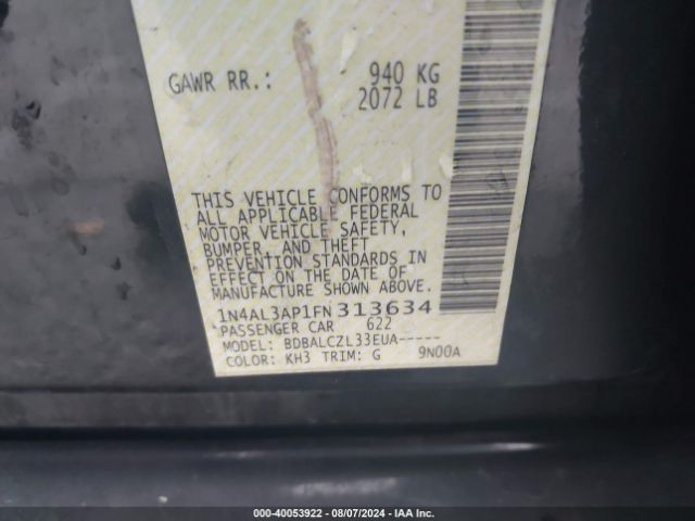 1N4AL3AP1FN313634 Nissan Altima 2.5/2.5 S/2.5 Sl/2.5 Sv