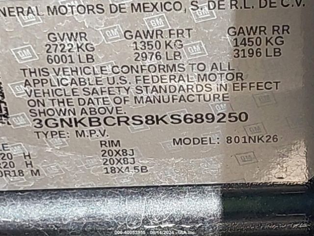 3GNKBCRS8KS689250 Chevrolet Blazer