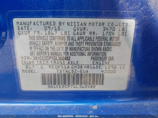 Nissan Versa Note S (sr)/s Plus/sl/sr/sv 2016 3N1CE2CP7GL360482 Image 9