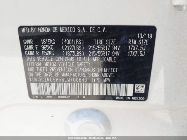 3CZRU5H56LM700643 Honda Hr-v 2wd Ex