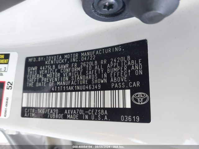 4T1T11AK1NU046349 Toyota CAMRY SE