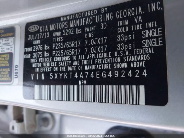 5XYKT4A74EG492424 KIA SORENTO LX