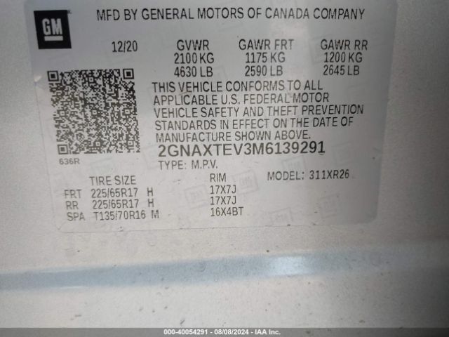 2GNAXTEV3M6139291 Chevrolet Equinox Awd 2fl