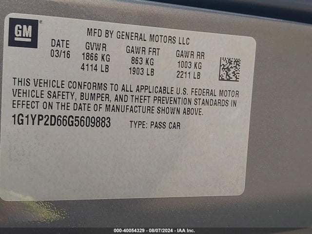 Chevrolet Corvette Z06 2016 1G1YP2D66G5609883 Image 9