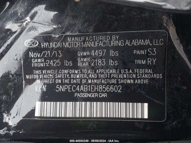 Hyundai Sonata Limited 2.0t 2014 5NPEC4AB1EH856602 Image 9