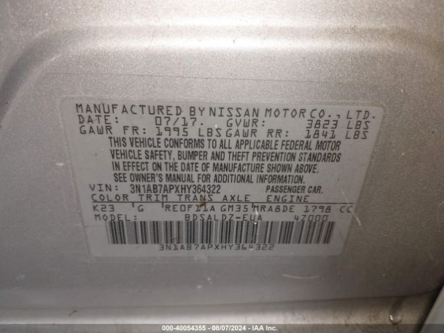 3N1AB7APXHY364322 Nissan Sentra S/sv/sr/sl