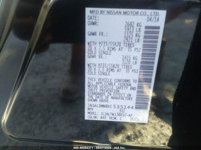 5N1AL0MN8EC535144 Infiniti QX60
