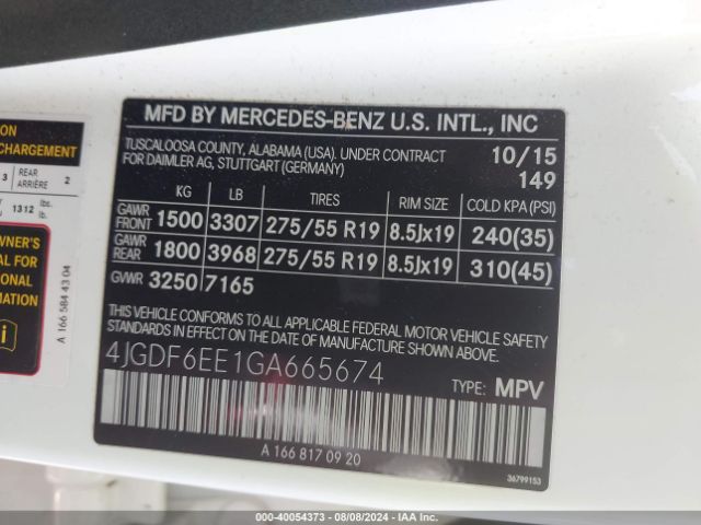 4JGDF6EE1GA665674 Mercedes-Benz Gl 450 4matic