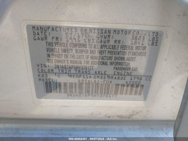 3N1AB7AP9HY378177 Nissan SENTRA S