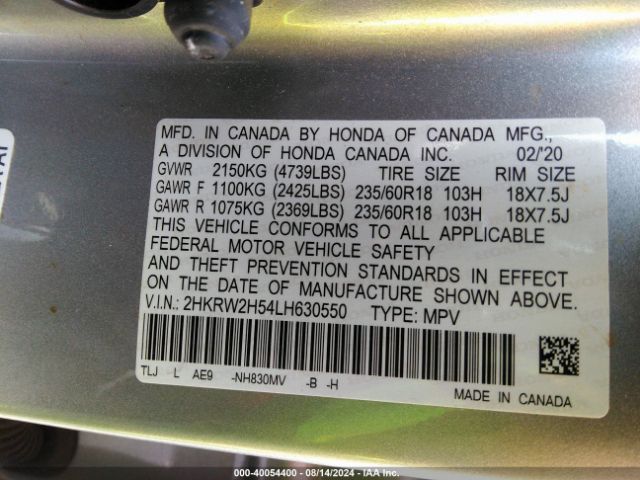 2HKRW2H54LH630550 Honda Cr-v Awd Ex
