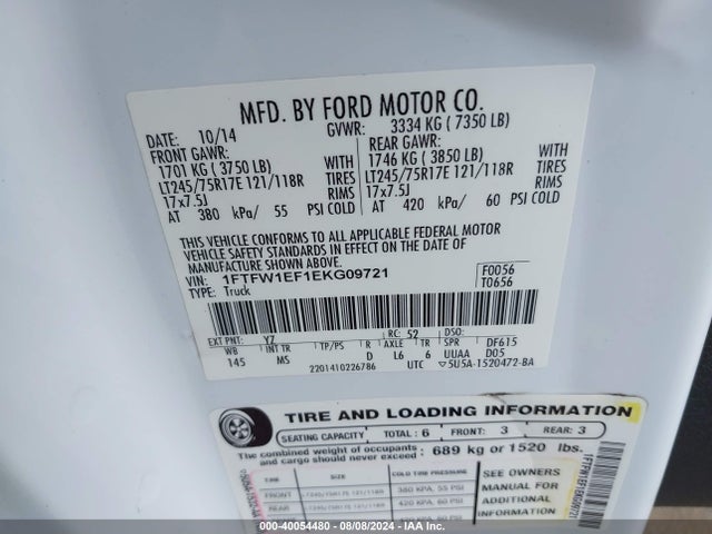 Ford F-150 Xlt 2014 1FTFW1EF1EKG09721 Image 9