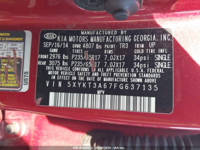 5XYKT3A67FG637135 KIA SORENTO LX