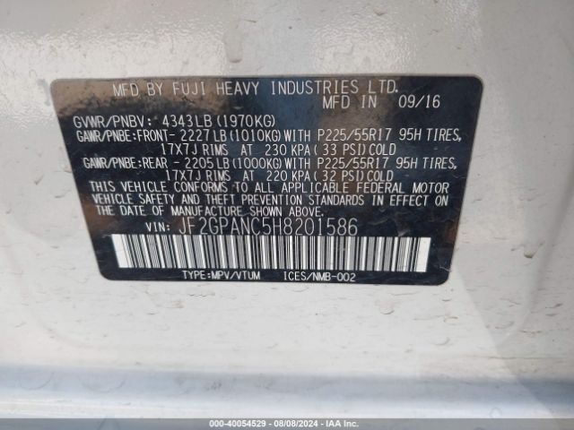JF2GPANC5H8201586 Subaru Crosstrek 2.0i Limited
