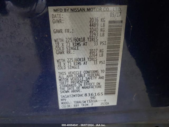 5N1AT2MT0HC836165 Nissan Rogue Sl