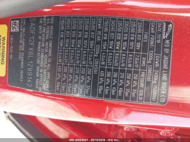 SADF12FX6L1Z89142 Jaguar E-pace Checkered Flag Edition P250 Awd Automatic